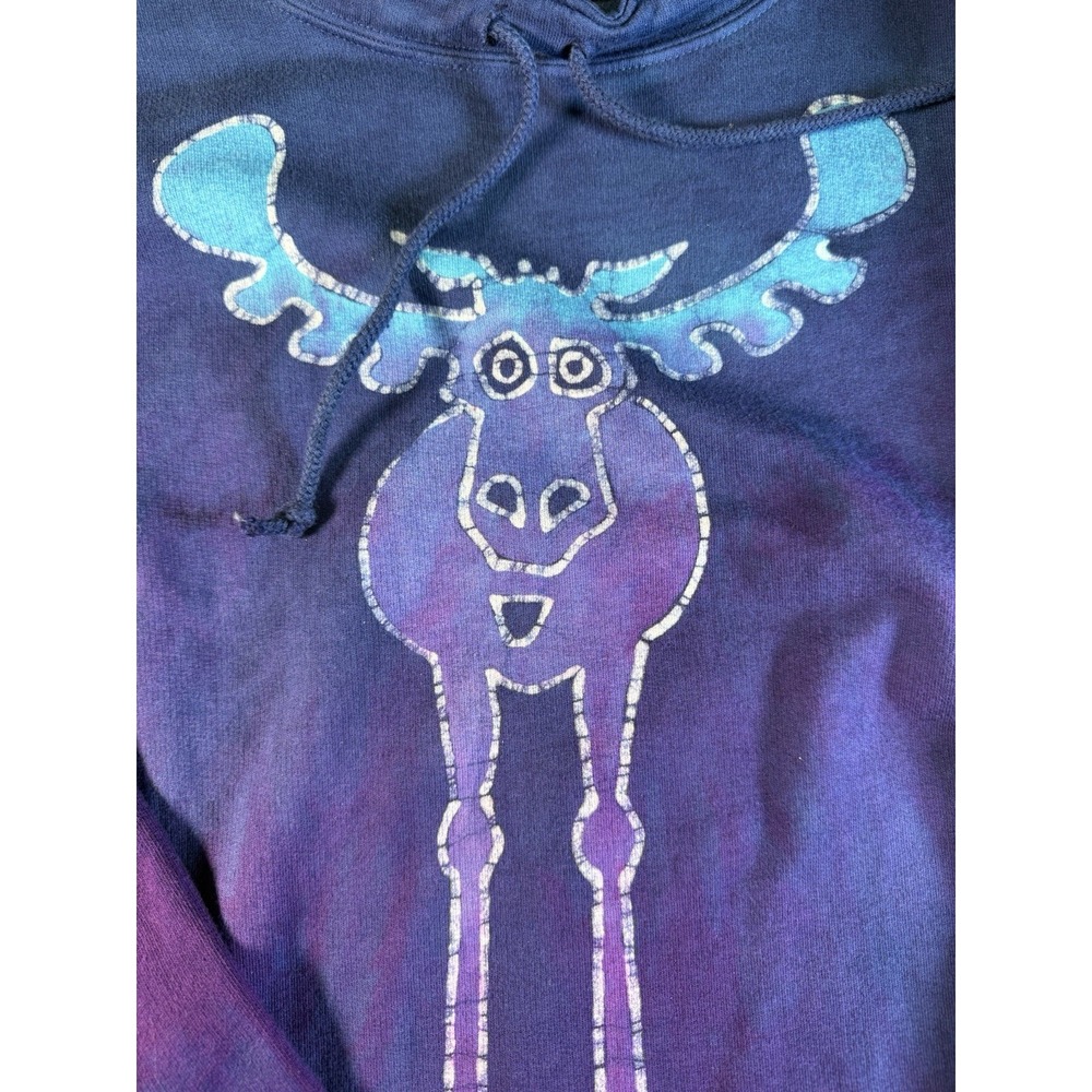 Crebe Batik Hand Dyed Moose Sweatshirt Pullover Small USA Made Purple Blue S